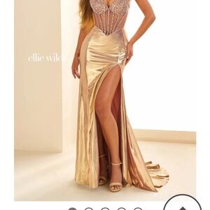 Ellie Wilde Metallic Gold Prom Dress